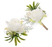 MAGICLULU 2pcs Groom Boutonniere Men Boutonniere Pin Elegant Artificial White Roses Fabric and Plastic Versatile Lapel Pins for Wedding Ceremonies and Formal Dinners