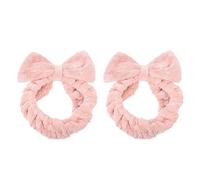 MAGICLULU 2pcs Hair Tying Hairbands Bowknot Makeup Hairbands Pink Fiber Stretchable Comfortable Wearing for Face Washing, Makeup and Spa