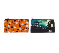 MAGICLULU 2pcs Halloween Cosmetic Bag with Strong Zipper Canvas Makeup Pouch, Convenient Pen Bag for Travel and School, Classic Halloween Elements Pattern and Students