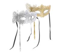 MAGICLULU 2pcs Handheld Dragon Masquerade Masks Silver Gold Cosplay Accessories with Sticks for Women for Parties Theatrical Performances Halloween Events Unique Design Comfortable Fit