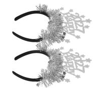 MAGICLULU 2pcs Happy New Year 2027 Headband with Silver Sequin Stars and Sparkling Tinsel, Comfortable Plastic and Cloth Material, Photo Prop for New Year's Eve Celebration