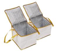 MAGICLULU 2pcs Insulated Cooler Bags for Takeout Orders, White Non-woven Fabric Thermal Cake Carrier with Waterproof Coating, Keeps Cakes Fresh for Bread and Desserts