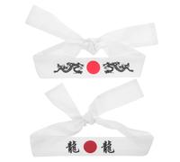 MAGICLULU 2pcs Japanese Headband Set for Men, White Samurai Chef Headbands Dragon Print, Cooking Hair Accessories for Sushi Chefs and Martial Arts