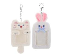 MAGICLULU 2pcs Kawaii Animal Plush Photocard Holder Small Card Sleeve Organizer for School Id Cute Animal Card Keychain for Name Holder and Luggage Tags