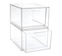 MAGICLULU 2pcs Makeup Storage Case Plastic Organizer Boxes with Scratch Protection and Break Resistance, Stackable Cosmetic Display for Vanity and Anniversary Use