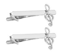 MAGICLULU 2pcs Men's Tie Clips with Musical Note Design, Alloy Material, Silver Colour, Stable and Eye-catching Bar Pinch Clips for Business, Wedding, and Formal Occasions