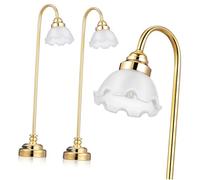 MAGICLULU 2pcs Miniature Dollhouse Table Lamps Battery Operated with Gold Floral Shades Mini Desk Lighting Ornament for Dollhouse Accessories Warm Ambient Glow Decoration
