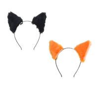 MAGICLULU 2pcs Plush Fox and Cat Ears Headband Set, Orange with Flesh Inner and Black with White Inner, Soft Cosplay Hair Accessories for Party, Halloween, and Costume Events