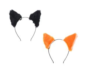 MAGICLULU 2pcs Plush Fox and Cat Ears Headband Set, Orange with Flesh Inner and Black with White Inner, Soft Cosplay Hair Accessories for Party, Halloween, and Costume Events