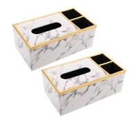 MAGICLULU 2pcs PU Leather Tissue Box Cover X X Multifunctional Storage Organizer for Remote Control and Napkins Decorative Marbling Design for Bathroom Kitchen Living