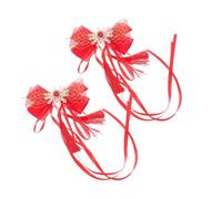 MAGICLULU 2pcs Red Bow Hair Clips with Gauze Material and Secure Clip, Decorative Bowknot Hair Accessories for Everyday Use and Chinese New Year