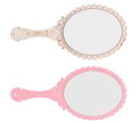 MAGICLULU 2pcs Retro Pattern Handheld Face Makeup Mirrors Portable Compact Cosmetic Mirrors for Women Travel Home Office with Clear Reflective Surface Pink Rose Gold