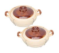 MAGICLULU 2pcs Single Handle Clay Casserole Dish Lid Baking Pot for Oven for Cooking Stew and Casserole at Home
