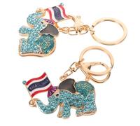 MAGICLULU 2pcs Sky-blue Elephant Keyring with Thai Flag Charm, Sparkling Rhinestone Lucky Bag Pendant Keychain Set for Handbags, Backpacks, Car Keys, Women’s Accessory