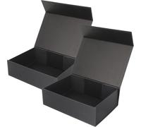 MAGICLULU 2pcs Small Black Magnetic Folding Paper Storage Boxes with Lid 26x18x7.5cm, Collapsible Packaging Containers for Holiday, Wedding, and Bridesmaid Proposal Use