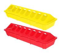 MAGICLULU 2pcs Small Plastic Chicken Feeder Troughs with Flip-top Lid, Yellow and Red Bird Cage Feeders for Chickens, Pigeons, and Small Poultry Feeding in Garden Or Farm Use