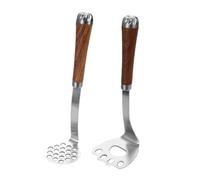 MAGICLULU 2pcs Stainless Steel Potato Masher with Wooden Handles, Large Pressing Surface Multi-Purpose Masher for Potatoes, Pumpkin and Avocados, Heavy Duty Kitchen Tool for Easy Food