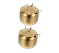 MAGICLULU 2pcs Stainless Steel Seasoning Pots with Lid and Built in Spoon Multiuse Condiment Jars for Sugar Salt Pepper Storage Kitchen Spice Canisters with Elegant Modern Design