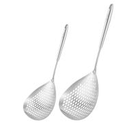 MAGICLULU 2pcs Stainless Steel Skimmer Slotted Spoon Lightweight Handheld Strainer Spoon for Kitchen Cooking, Sturdy Metal Pasta Colander Prevents Mess and Filters Food Efficiently