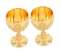 MAGICLULU 2pcs Vintage European Chalice Goblet with Golden Finish Handmade Antique Engraved Wine Cups for Weddings Baptism Parties and Home Decor Royal Drinking Vessel