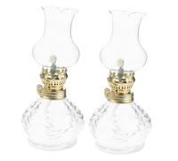 MAGICLULU 2pcs Vintage Glass Kerosene Oil Lamps Easy Operation and Emergency Lighting Features, Classic Retro Hurricane Lantern Set for Indoor Tabletop and Bedroom Decor