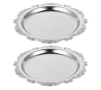MAGICLULU 2pcs Vintage Silver Iron Serving Trays for Desserts and Cakes, Sturdy and Easy to Clean Snack Platters for Parties and Home Decor