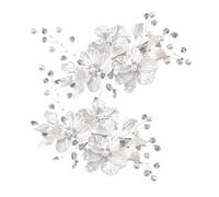 MAGICLULU 2pcs White Flower Bridal Hair Clips with Pearls and Crystals, Elegant Wedding Hair Accessories with Shell Petals, for Brides and Bridesmaids at Parties