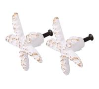 MAGICLULU 2pcs White Sea Star Cast Iron Drawer Pulls Single Hole Mediterranean Style Cabinet Handles for Wardrobe and ’s Room Ocean Theme