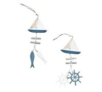 MAGICLULU 2Pcs Wooden Ocean Craft Wall Pendant Nautical Home Hanging Ornaments with Sailboat Fish Steering Wheel for Coastal Decor and Party Decoration