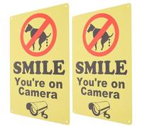 MAGICLULU 2pcs Yellow Iron Dog Walking Notice Sign with Smile Your on Camera Marker, Decorative and Can Be Inserted in The Ground for Yard and Garden Use