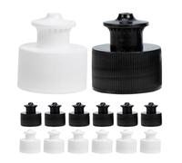 MAGICLULU 30pcs Leak-proof Reusable Push Pull Sports Water Bottle Caps 28mm Thread Replacement Lids for Outdoor and Indoor Use with Black and White Pull Tops
