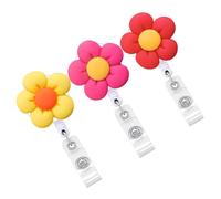 MAGICLULU 3pcs Cute Flower Shaped Nurse Badge Holders Retractable Badge Reel with Key Chain for Organizing Id Cards, Made of Stainless Steel and Pp, for Hospital Staff and Factory Workers