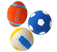 MAGICLULU 3pcs Pet Latex Dog Balls Set for Teeth Cleaning and Reducing Boredom, Sturdy Squeaky Rugby, Volleyball and Soccer Style Chew for Playing and Training