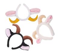 MAGICLULU 3pcs Plush Goat Ears Headband with Sheep Horns Stretchable Soft Hairband for Halloween Costume Cosplay Party