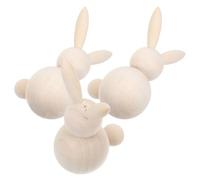 MAGICLULU 3pcs Unfinished Wooden Rabbit Peg Dolls Set for Easter DIY Crafts Blank Wooden Bunny Figures for Painting for Creative Art Projects