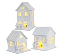 MAGICLULU 3Pcs Wooden Glowing Houses Christmas Ornaments LED Lighted Cabin Decorations for Home and Tree Handcrafted Wood Craft Holiday Village Scene