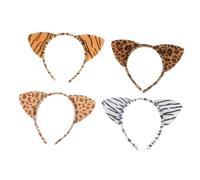 MAGICLULU 4pcs Animal Ear Hairbands Set - Plush Leopard, Tiger, Zebra, Giraffe Cat Ear Headbands for Cosplay Party Accessories