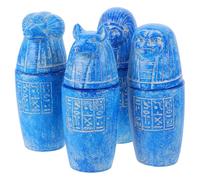 MAGICLULU 4pcs Canopic Jar Collection Decorative Horus Sculpture Set with Historical Inscriptions Sturdy Craftsmanship for Egyptian Pyramid Decor and Collector Display