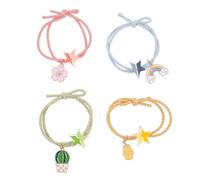 MAGICLULU 4pcs Pastel Hair Ties Set with Floral Balloon Milk Tea Rainbow Patterns Soft Elastic Ponytail Holders for Women Fashion Hair Bands