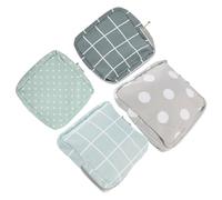 MAGICLULU 4pcs Portable Menstrual Pad Storage Bags with Zipper, Multipurpose Period Pouch for Outdoor Travel, Tampon and Sanitary Napkin Holder in Grey and Blue Plaid, Grey and Green Dot