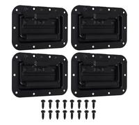 MAGICLULU 4pcs Spring Loaded Case Handles with Screws, Black Metal Recessed Flight Case Hardware, Heavy Duty Replacement Handles for Toolbox and Industrial Storage Boxes