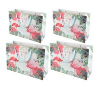 MAGICLULU 4pcs Tropical Flamingo Paper Bags Portable Foldable Assorted Colour Hawaii-themed Party Bags for Summer Beach Wrapping