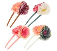 MAGICLULU 4pcs U Shaped Hair Sticks Lightweight Floral Hair Forks with Realistic Rose Flowers for Updo Bun Holders Traditional Chinese Accessories for Women