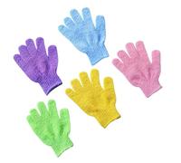 MAGICLULU 5 Pairs Nylon Bath Exfoliating Gloves with Five Fingers, Easy to Put and Take, Shower and Sauna Scrubber Mitts for Men and Women Body Scrubbing Random Color