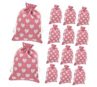 MAGICLULU 50pcs Drawstring Fabric Pouches Soft Cotton Sachet Bags for Jewelry Storage Gift Favor Packaging with Delicate Pink White Heart Design