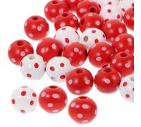 MAGICLULU 50Pcs Valentine’S Day Wooden Spacer Beads Set Red and White Polka Dot Craft Beads for DIY Bracelets for Jewelry Making and Home Decorations