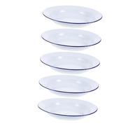 MAGICLULU 5pcs 16cm Vintage Enamel Round Hot Pot Plates White Blue Rim Stackable Serving Dishes for Appetizers and Fruits for Home and Restaurant