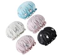 MAGICLULU 5pcs Shower Caps Waterproof Bathing Hat One Size Fits Most Foldable Easy to Carry Women Spa Showering with Elastic Band Random Color