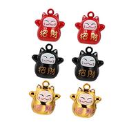 MAGICLULU 6 Pcs Fortune Cat Bell Pendants Creative Copper Bells for Bag Cellphone Decoration Charming Maneki Neko Ornaments Red Colors