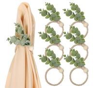 MAGICLULU 6 Pcs Green Leaf Napkin Rings Made of Jute Rope, Multi-functional and Secure Tissue Holders, Unique Realistic Design for Farmhouse Style Table Setting and Wedding Decorations